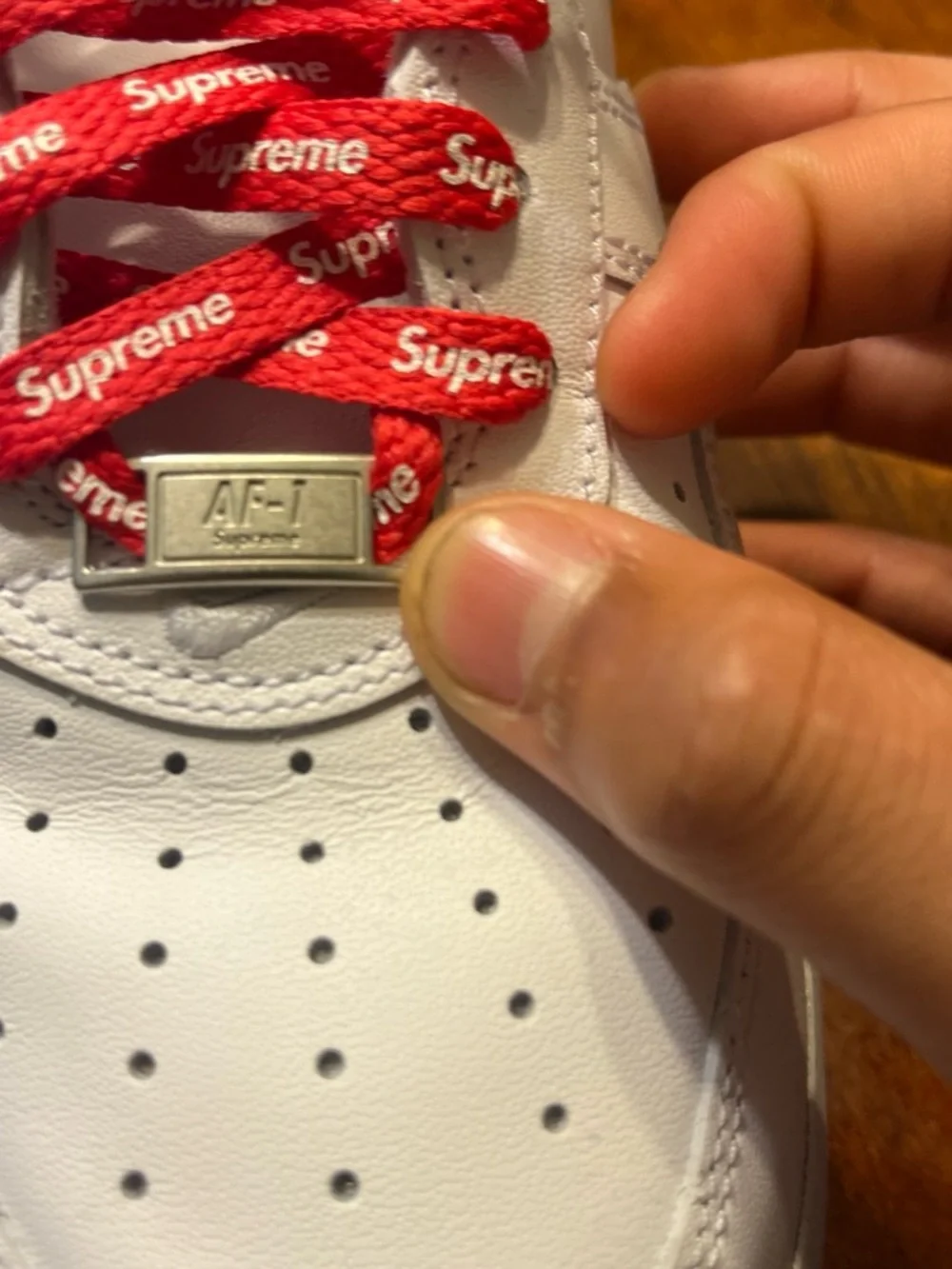 Nike men’s ' White Sneakers with Red Supreme Laces